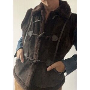Bernardo Brown Suede Leather Faux Shearling Toggle Vest Women's M